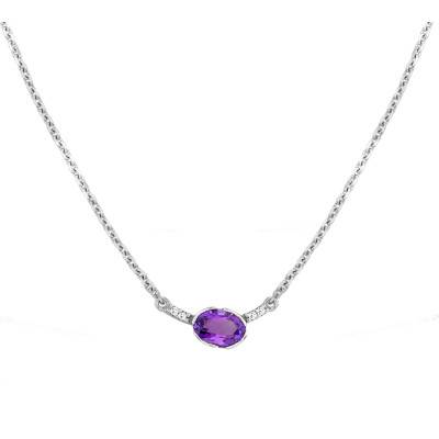 Collier Elsa Améthyste Or Blanc 750, Longueur 42 cm - Vandona