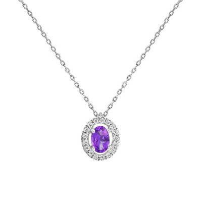 Collier or blanc améthyste & diamants, Longueur 42 cm - Aurora