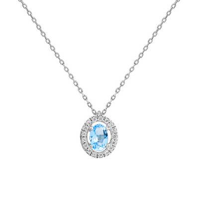 White Gold Diamond & Topaz Necklace, 42 cm Length - Aurora