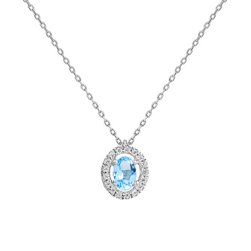 White Gold Diamond & Topaz Necklace, 42 cm Length - Aurora