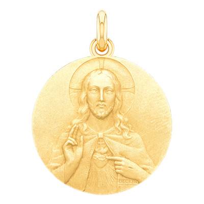 750/1000 Yellow Gold Sacred Heart Christ Medal, Diameter 15 mm to 22 mm - Becker