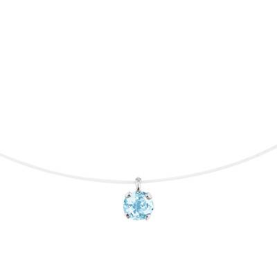 Collier nylon Or Blanc 375 & aigue-marine, Longueur 42 cm - Aurora