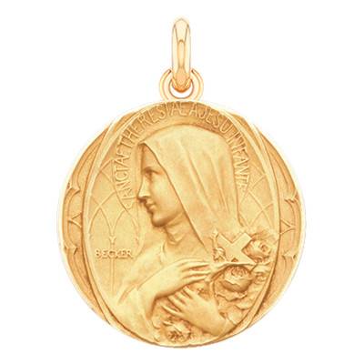 Médaille Sainte Thérèse Or Jaune 750, Diamètre 15 mm à 20 mm - Becker