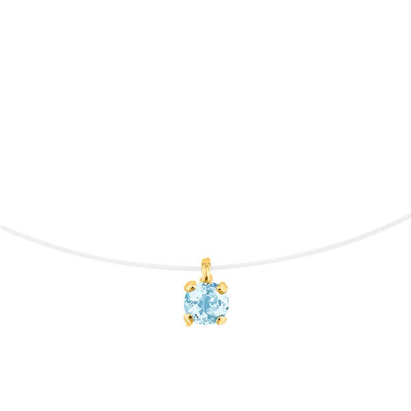 375/1000 Yellow Gold & Nylon Aquamarine Necklace, 42 cm - Aurora