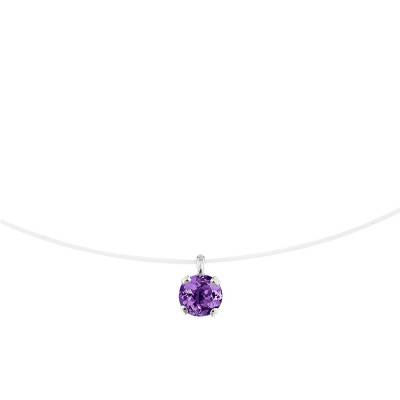 Collier nylon Or Blanc 375 & améthyste, Longueur 42 cm - Aurora