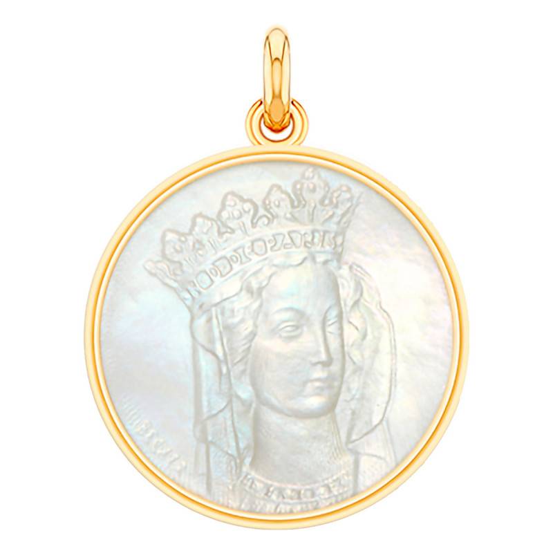750/1000 Yellow Gold & Mother-of-Pearl Virgin Notre Dame Medal, Diameter 18 mm to 22 mm - Becker