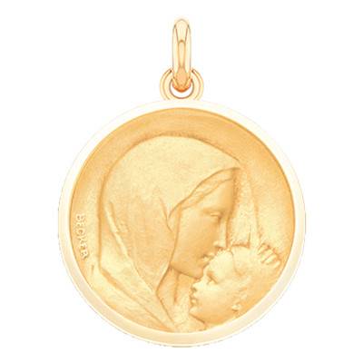 750 Yellow Gold Virgin Mary and Child The Kiss Medal, 15 mm to 22 mm Diameter - Becker