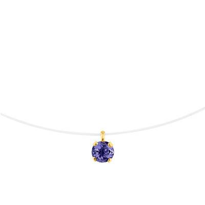 Collier nylon Or Jaune 375 & tanzanite, Longueur 42 cm - Aurora