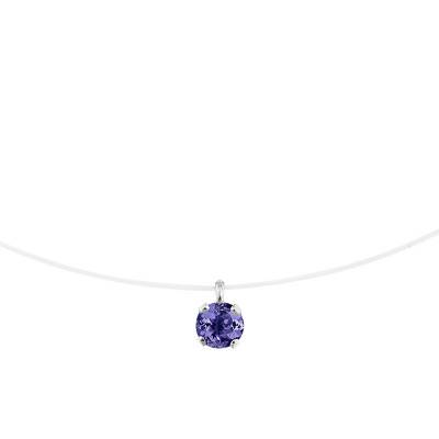 Collier nylon Or Blanc 375 & tanzanite, Longueur 42 cm - Aurora