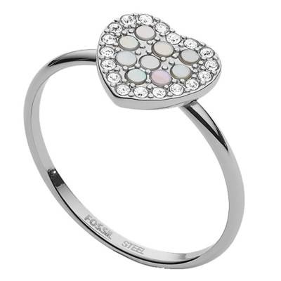 Bague cœur mosaïque en acier inoxydable, JF03412040 - Fossil