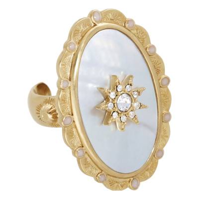 Bague Ouverte Nuria Dorée Imitation Nacre & Pierres Blanches - Hipanema