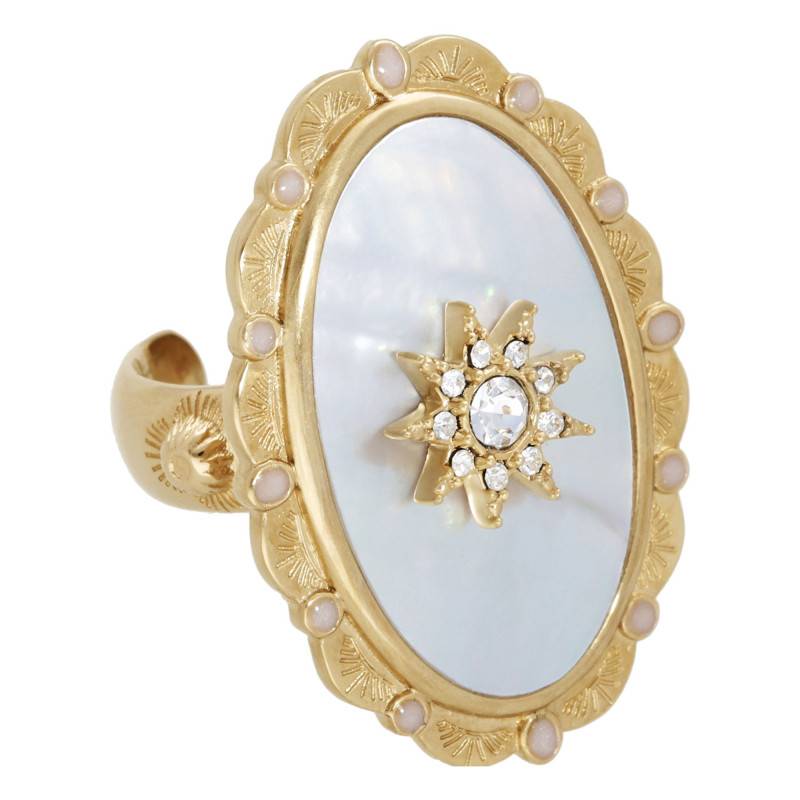 Nuria Gold Open Ring with Mother-of-Pearl Color & White Stones - Hipanema