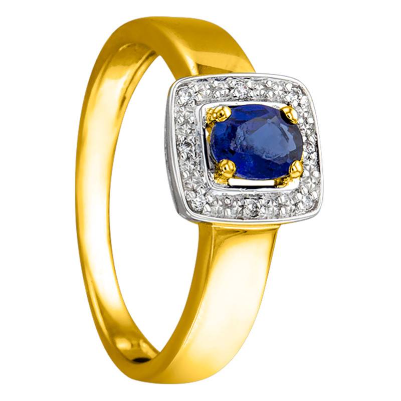 Two-Tone 750/1000 Gold Sapphire 0.475 ct and Diamond Halo 0.024 ct Ring - Joelli
