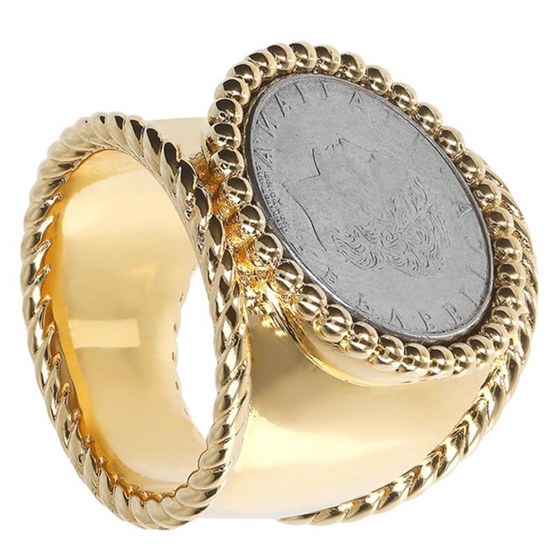 Yellow Gold-Plated Coin Band Ring - Etrusca Gioielli