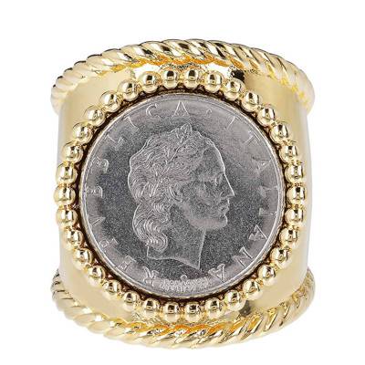 Yellow Gold-Plated Coin Band Ring - Etrusca Gioielli