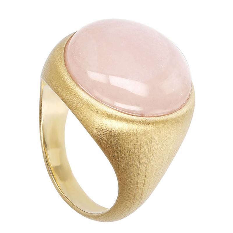 Yellow Gold-Plated Pink Quartz Ring - Etrusca Gioielli
