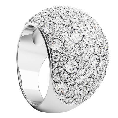 Luna Rhodium-Plated Metal & White Crystals Cocktail Ring - 5666182 - Swarovski