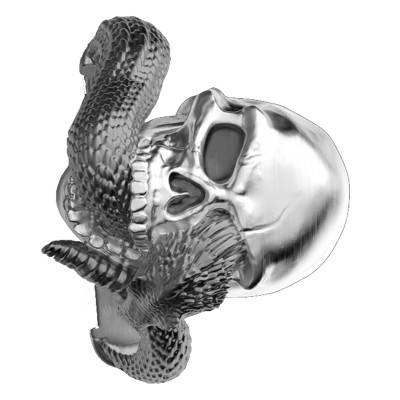 Bague Vendetta Tête de Mort & Serpent Argent EXA128 - Zancan