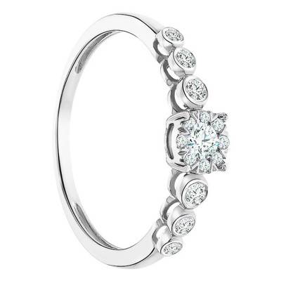 Lou 750/1000 White Gold Diamond Solitaire Ring with Side Stones - Juweel