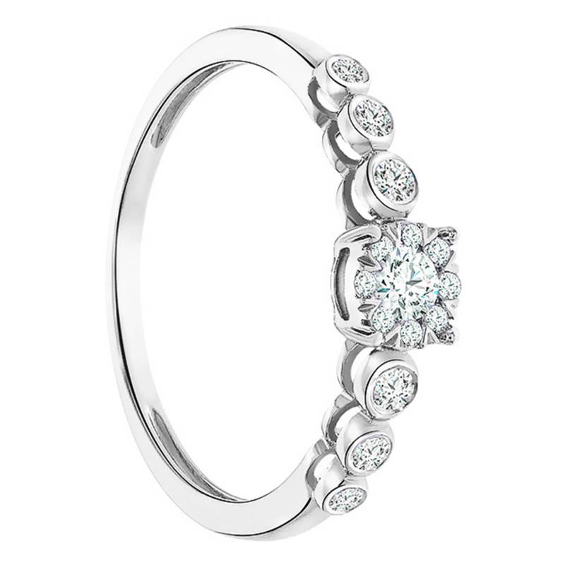 Lou 750/1000 White Gold Diamond Solitaire Ring with Side Stones - Juweel