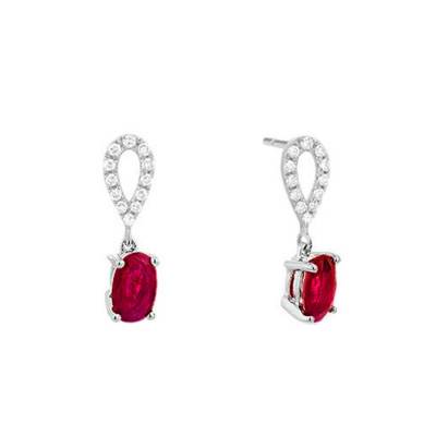 Boucles d'oreilles Rubis 0,60 ct & Diamants 0,06 ct en Or Blanc 750 - Aurora