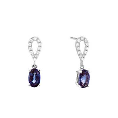 Boucles d'oreilles Saphirs 0,60 ct & Diamants 0,06 ct en Or Blanc 750 - Aurora