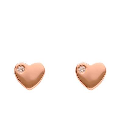 Boucles d'Oreilles Coeur en Or Rose 375 et Diamants 0,02 ct - Aurora
