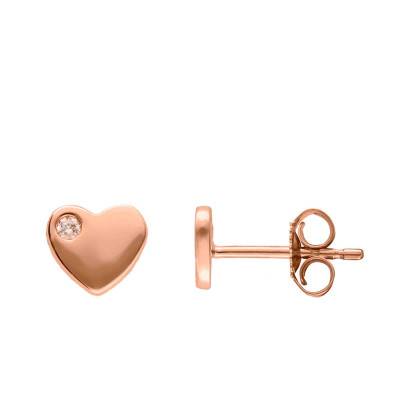 Boucles d'Oreilles Coeur en Or Rose 375 et Diamants 0,02 ct - Aurora