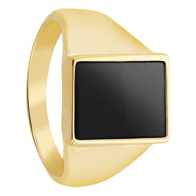 Yellow Gold-Plated Black Onyx Signet Ring, 11 x 13 mm - Imperium