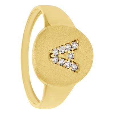 750/1000 Yellow Gold Round Letter Signet Ring & White Cubic Zirconias - Imperium