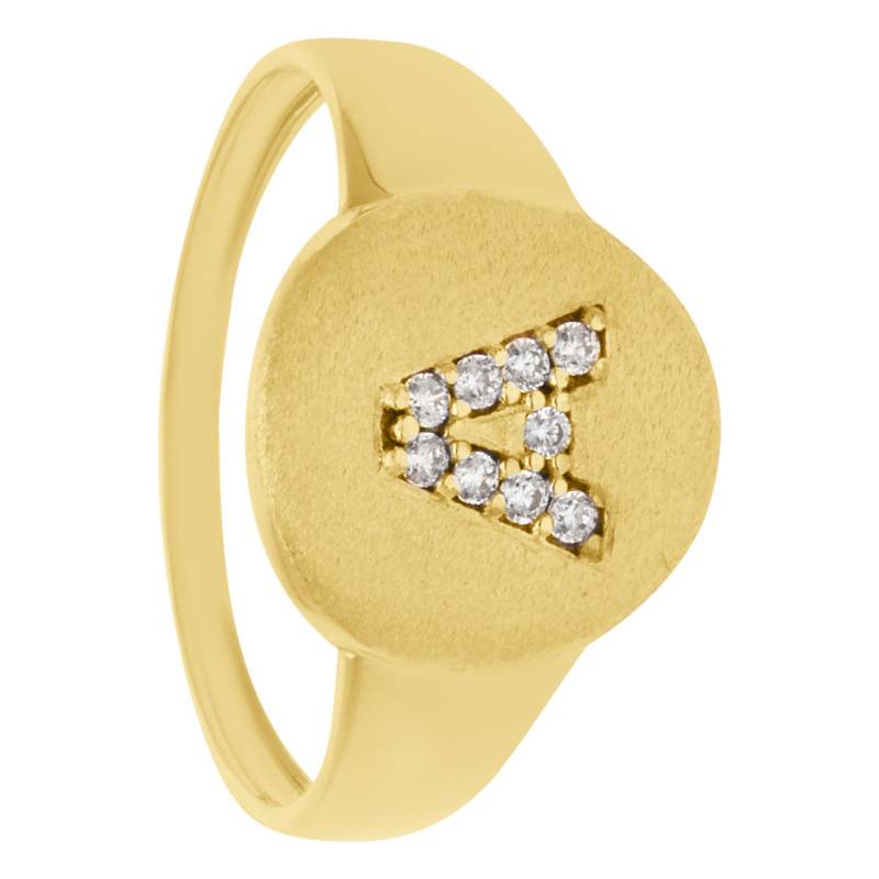 750/1000 Yellow Gold Round Letter Signet Ring & White Cubic Zirconias - Imperium