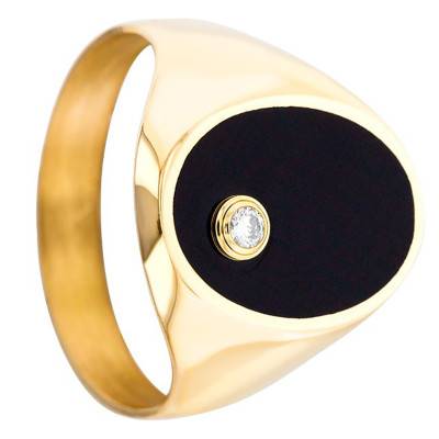 750 Yellow Gold & Onyx and Diamond 0.05 ct Signet Ring, Dimension 11.7 x 15.7 mm - Imperium