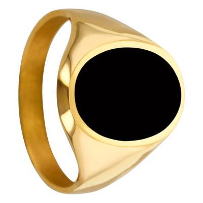750/1000 Yellow Gold & Onyx Hollowed Signet Ring 12 x 16 mm - Imperium