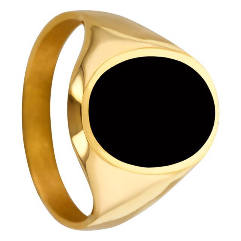 750/1000 Yellow Gold & Onyx Hollowed Signet Ring 12 x 16 mm - Imperium