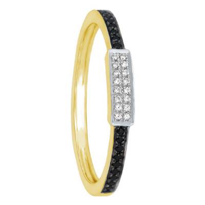 "Yellow Gold, Black & White Diamond Ring" - Kundan