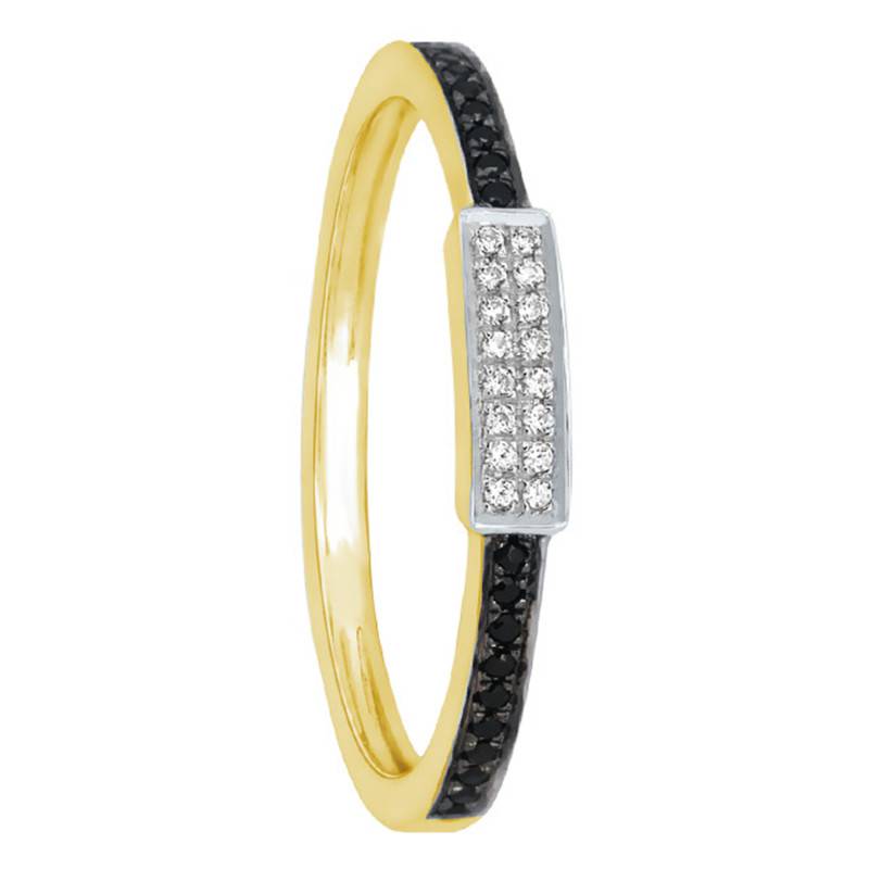 "Yellow Gold, Black & White Diamond Ring" - Kundan