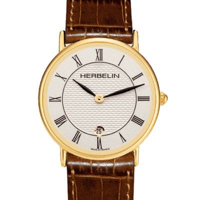 Gold-Plated & Brown Leather Classic Quartz Watch 16845P08MA - Herbelin