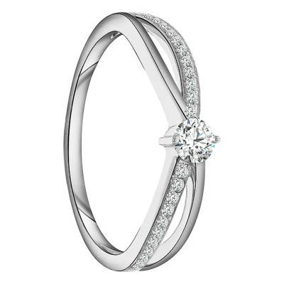 Ilia 375/1000 White Gold HSI2 Diamond Solitaire with Side Stones Ring - Juweel
