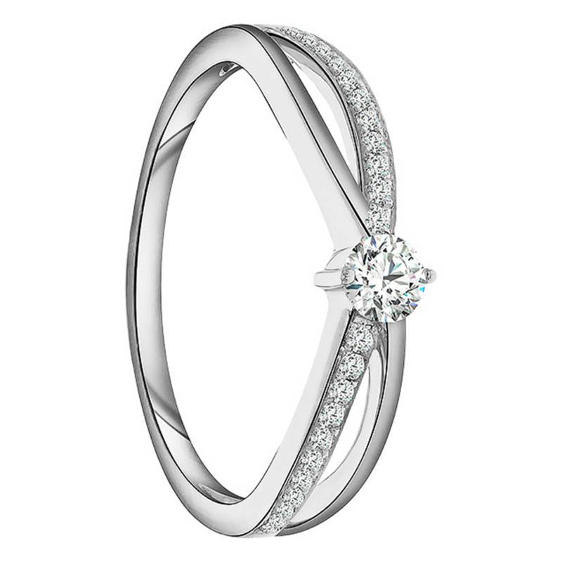 Ilia 375/1000 White Gold HSI2 Diamond Solitaire with Side Stones Ring - Juweel