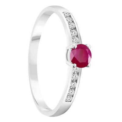 750/1000 White Gold Diamond 0.25 ct & Ruby 0.30 ct Solitaire Ring with Side Stones - Demetra