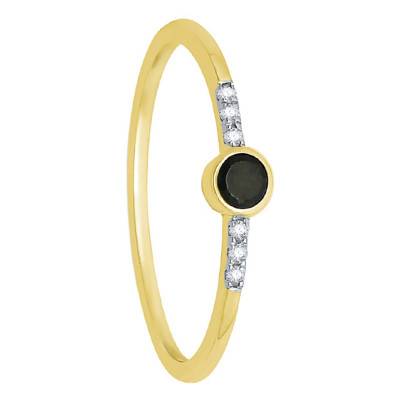 375 or 750 Yellow Gold & Bezel-Set Black Diamond Accompanied Ring - Kundan