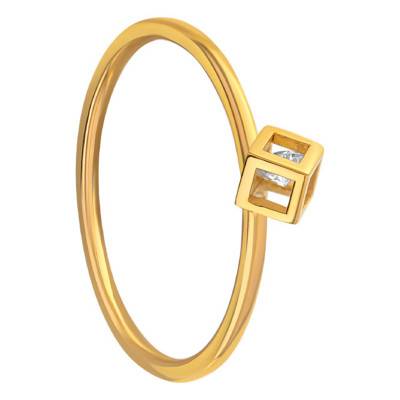 750/1000 Yellow Gold Cube Ring & Diamond 0,10 ct - Demetra