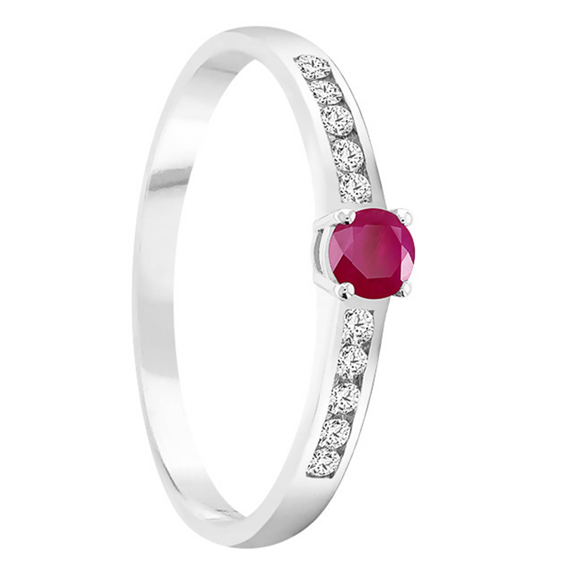 Bague Or 18 Carats Sertie Rubis Et Diamants 0,20 Carat - Taille 51 - Style Marguerite