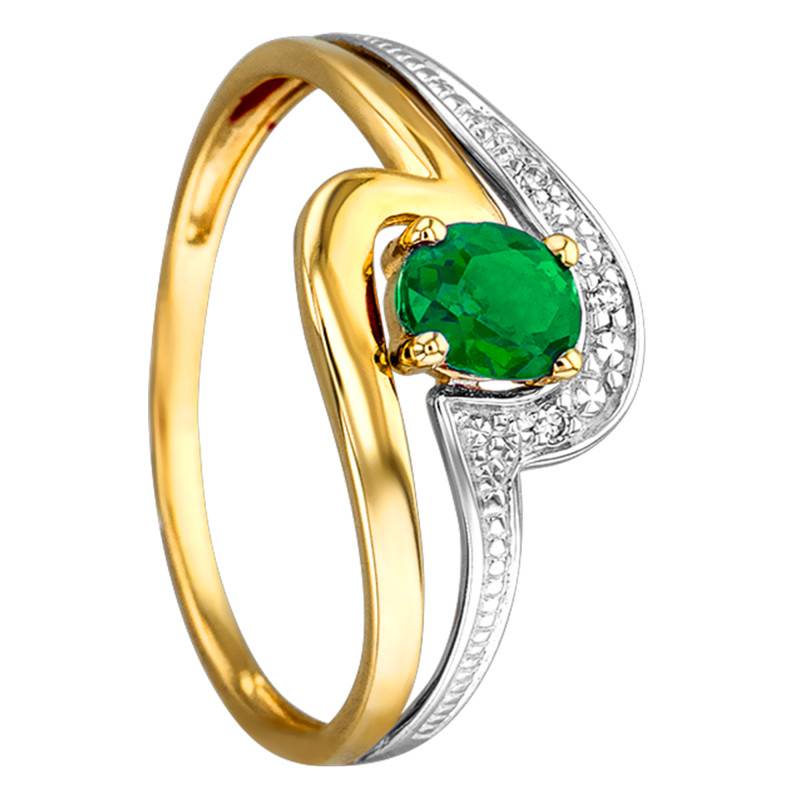 750 Two-Tone Gold Side-Stone Ring with 0.015 ct Diamonds & 0.33 ct Emerald - Joelli