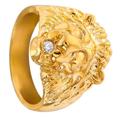 Yellow Gold 375 or 750 Lion Diamond Signet Ring - Imperium