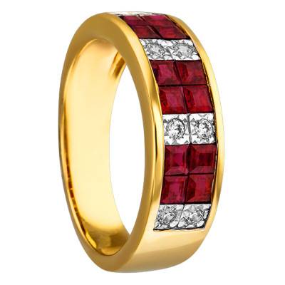 Bellone 750/1000 Yellow Gold Ring with 0.12 ct Diamonds & 1.32 ct Rubies - Joelli