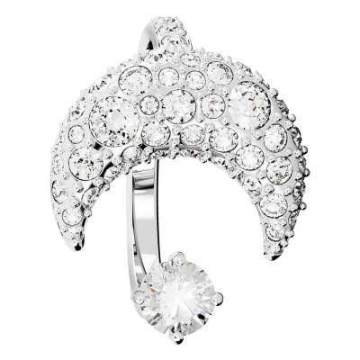 Luna Rhodium-Plated Metal & White Crystals Open Ring - Swarovski