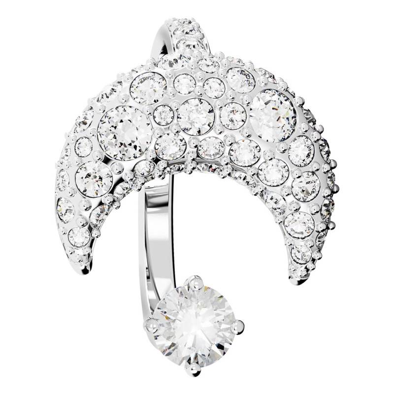 Luna Rhodium-Plated Metal & White Crystals Open Ring - Swarovski