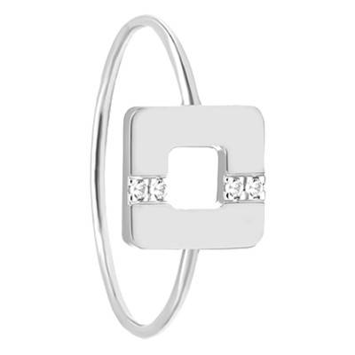 750 White Gold Arty Open Square Line Ring with Diamonds 0,023 ct - Skalli
