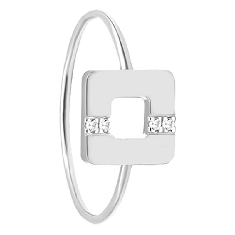 750 White Gold Arty Open Square Line Ring with Diamonds 0,023 ct - Skalli